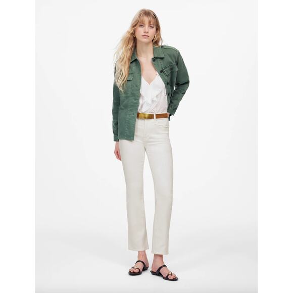 Madewell Kick Out Crop Jeans Pure White Stretch Mid Rise Flare NI961 US 33 NWT - Picture 1 of 12